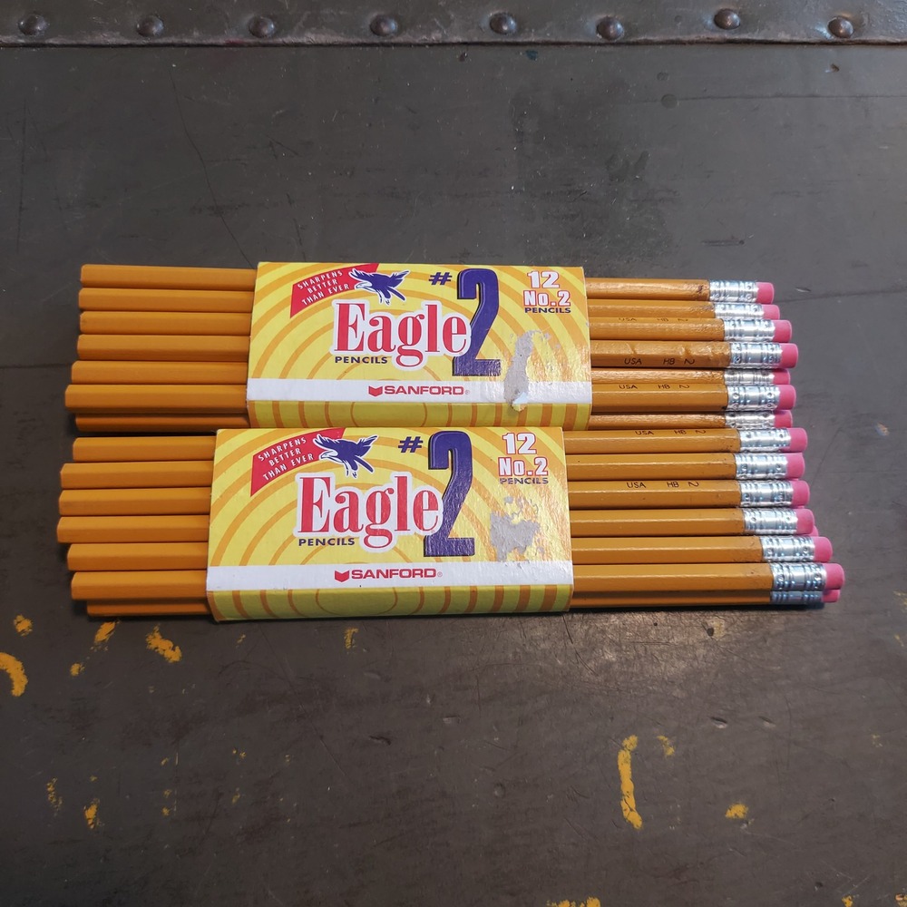 24 Vintage Sanford Eagle 2 Pencils Made in USA HB No 2 Yellow Wood Case 2 Dozen